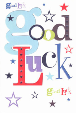 Glowing with charm and the careful attention of a Barnet florist, this good luck card embodies encouragement in every detail. The large, welcoming baby-blue 'g' steals focus, surrounded by a medley of fonts and radiant colors: bold crimson, gentle moss green, and sultry violet all dance together over a clean, white base that recalls the open spaces of nearby Barnet parks. Stars, tiny to bold, in shades from midnight blue to delicate lilac, appear almost adrift, as if plucked from a crisp spring evening over High Barnet. The playful typography, varied sizes, and creative placement make the card feel lively yet thoughtful, reinforcing those moments in life-be it a new role, a big move, or a school milestone-that call for heartfelt encouragement. The card's tactile finish is silky beneath the fingertips, suggestive of the premium papers local to the area, while the deep, saturated hues lend depth and gravitas to a simple message. Anyone in Barnet, receiving this card alongside a custom bouquet, would feel the sincere weight of well-wishes-a presence of optimism as enduring as the friendships and neighbourly support that define the community. Perfect for anyone needing luck, whether for exams at nearby schools or moving to a new flat in New Barnet, this card delivers a sense of belonging and possibility-the very spirit of Barnet itself.